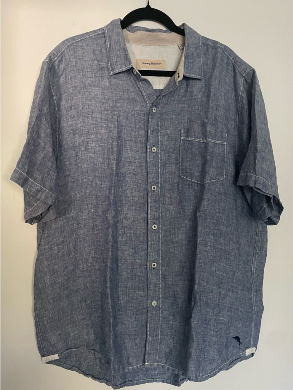 Tommy Bahama Men's Linen Shirt Heather Blue Short Sleeve Button Up - Size XL